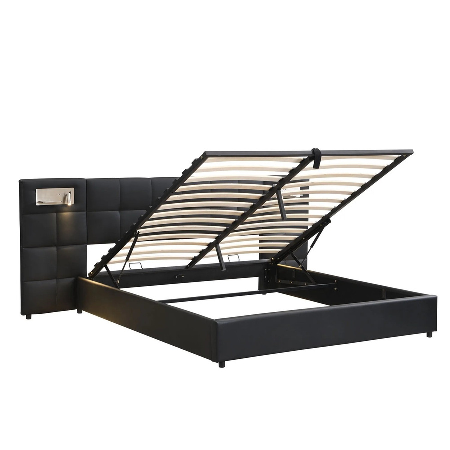 okwish Polsterbett Schwarz mit Wireless Charging, USB-Anschluss und Unterbettbeleuchtung, B/T/H: 180 x 200 x 266 cm - Bild 2