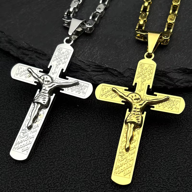 JYTF Halskette Kruzifix, Edelstahl, Gold, Punk, Unisex - Bild 2