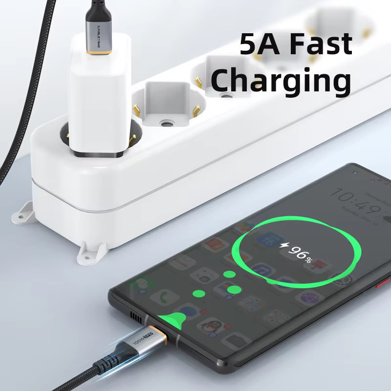 CABLETIME USB-C-Schnellladekabel mit 100W PD und QC 4.0, 5A, 480Mbps, Schwarz - Bild 3