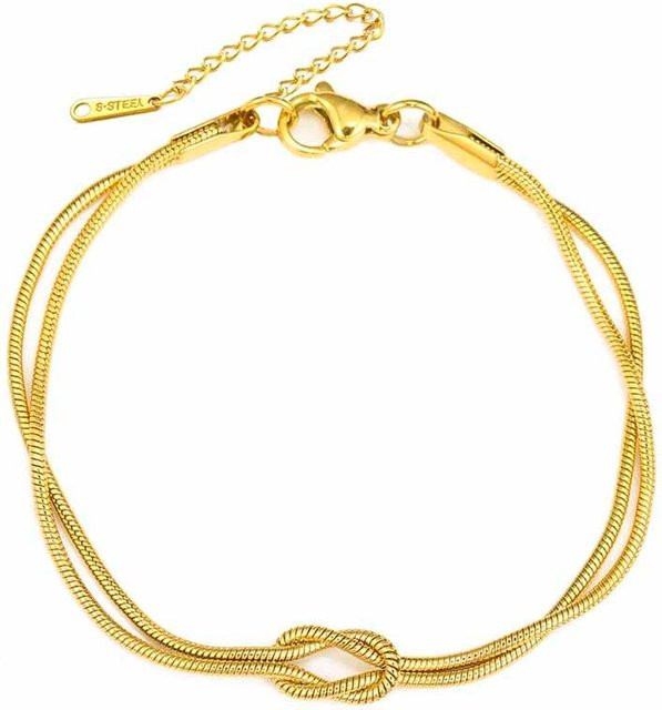 Cazador Armband, Edelstahl, Gold, Liebesknoten, Doppelte Schlangenketten, 17-22 cm, Unisex - Bild 1