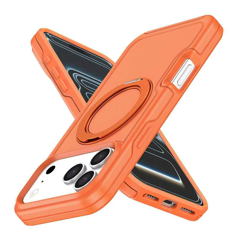 Apple Magnethülle mit Rüstungs-Magnetständer für iPhone 17, Air 16, 15, 14 Pro Max und 13 Plus in Orange - Bild 2