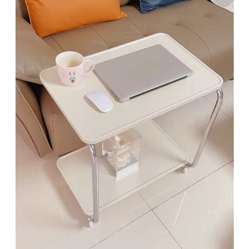 LIUSHADUOLA Beistelltisch mit Rollen in Weiß, moderner Mini-Couchtisch aus MDF-Laminat für Wohnzimmer und Schlafzimmer, B/T/H: 60 x 60 x 60 cm - Bild 1