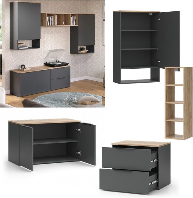 Vicco Wohnwand Wido in Anthrazit und Eiche, 5-teiliges Set für dein Wohnzimmer - Bild 1