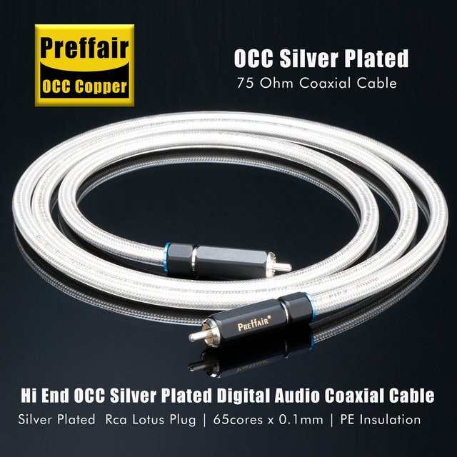 Preffair HiFi Audio RCA Koaxialkabel 75 Ohm OCC Versilbertes Digitales DC-Kabel in Silber - Bild 1