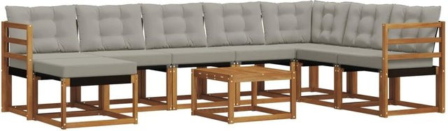 vidaXL Outdoor-Sofagarnitur 9-teilig aus Akazienholz und Textilene in Beige und Grau mit Kissen und Armlehnen - Bild 1