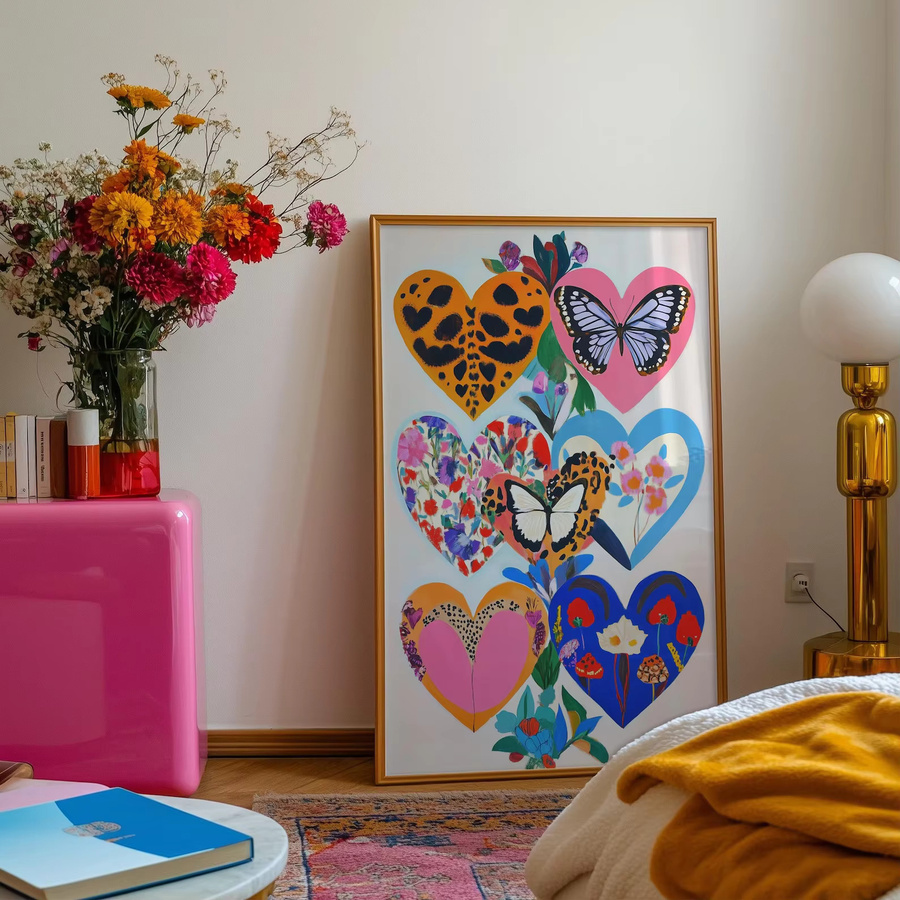 SHENCHEN Wandkunst Herzposter mit Blumen und Tieren in Bunt, Eklektisches Boho-Design auf Papier - Bild 2