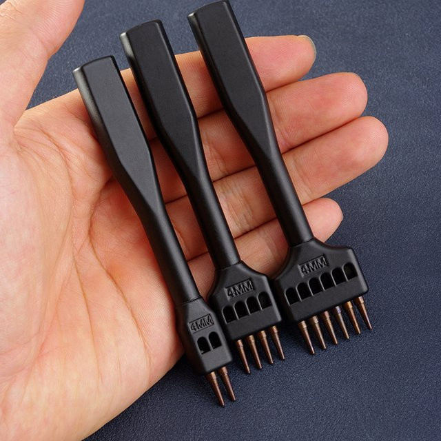 DIY Lederlochstanzer Set aus Metall in Schwarz für Handwerk und Näharbeiten mit 4mm, 5mm und 6mm Lochreihen - Bild 1