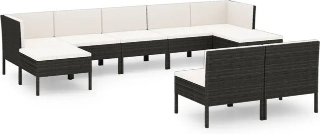 vidaXL 9-tlg. Garten-Lounge-Set aus Poly Rattan in U-Form mit Auflagen und Kissen, Schwarz und Weiß - Bild 1