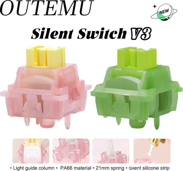 Outemu Silent Lemon V3 und Silent Peach V3 mechanische Tastaturschalter, linear und tactile, 5-Pin Hot Swap, vorgeschmiert, Multicolor - Bild 1