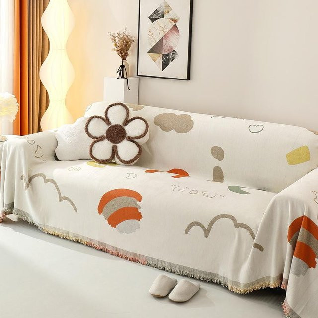 Super Six Chenille Sofabezug doppelseitig rutschfest in Beige, B/T: 180 x 130 cm - Bild 1