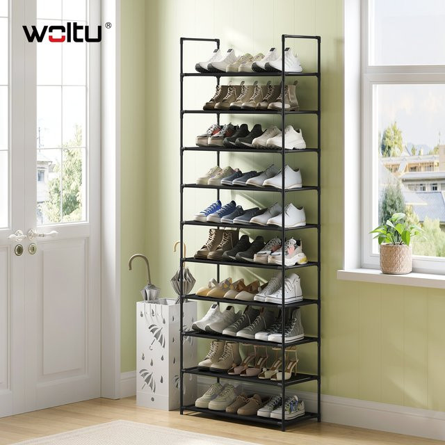 WOLTU Schuhregal mit Metallrahmen in Schwarz, modernes und platzsparendes Schuhaufbewahrungsorganisator für Wohnzimmer und Flur - Bild 1