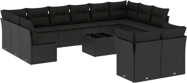 vidaXL 13-tlg Garten-Sofagarnitur mit Kissen aus Poly-Rattan in Schwarz Modell 12 - Bild 1