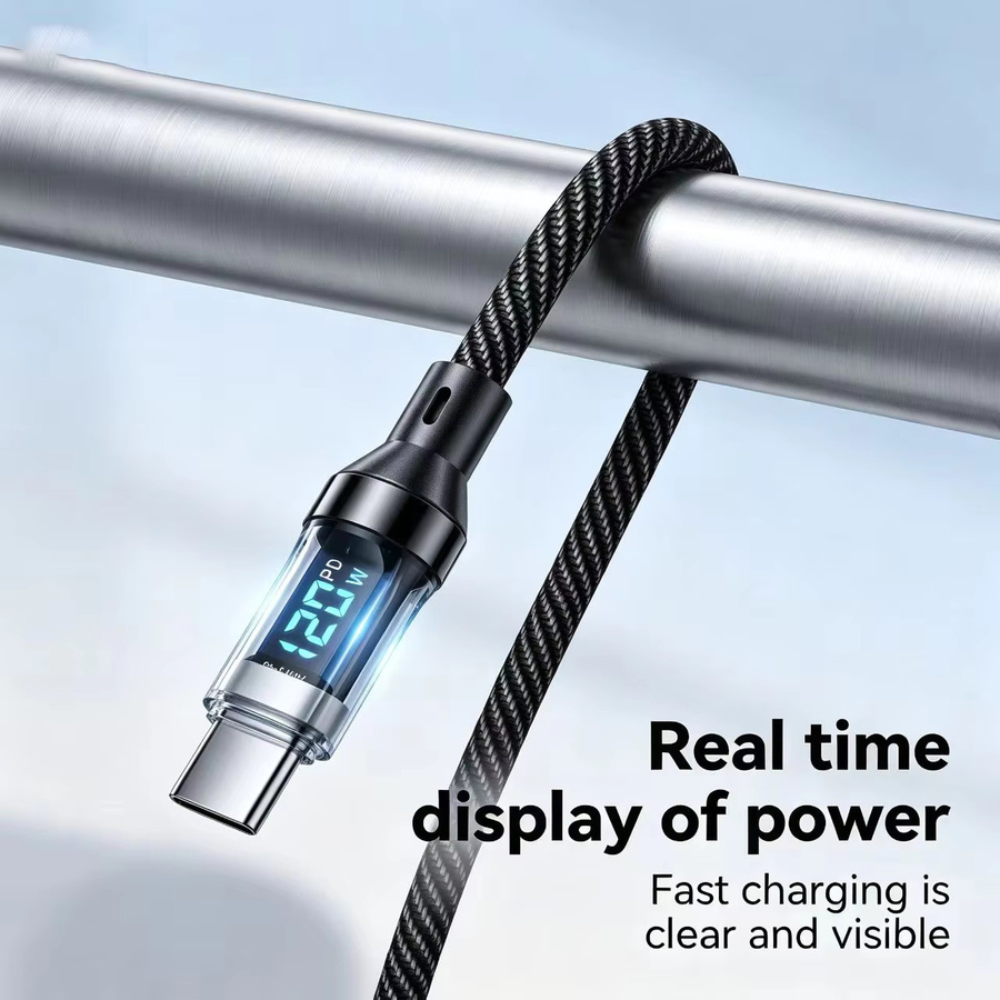 NNBILI 3-teiliges Schnellladekabel Set 120W mit LED-Digitalanzeige, USB Typ C zu USB C und USB A zu Typ C, Schwarz - Bild 3