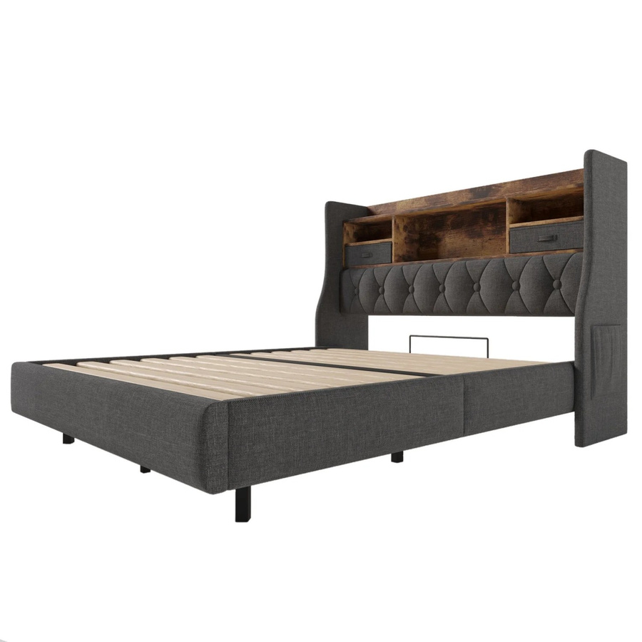 okwish Polsterbett Grau mit LED-Beleuchtung, USB-Ladeport und Matratze B/T/H: 160 x 200 x 41,53 cm - Bild 2