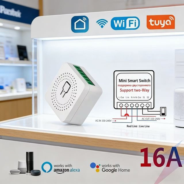 Tuya WiFi Smart Schalter 16A Mini 2-Wege-Steuerung in Weiß, kompatibel mit Amazon Alexa und Google Assistant - Bild 1