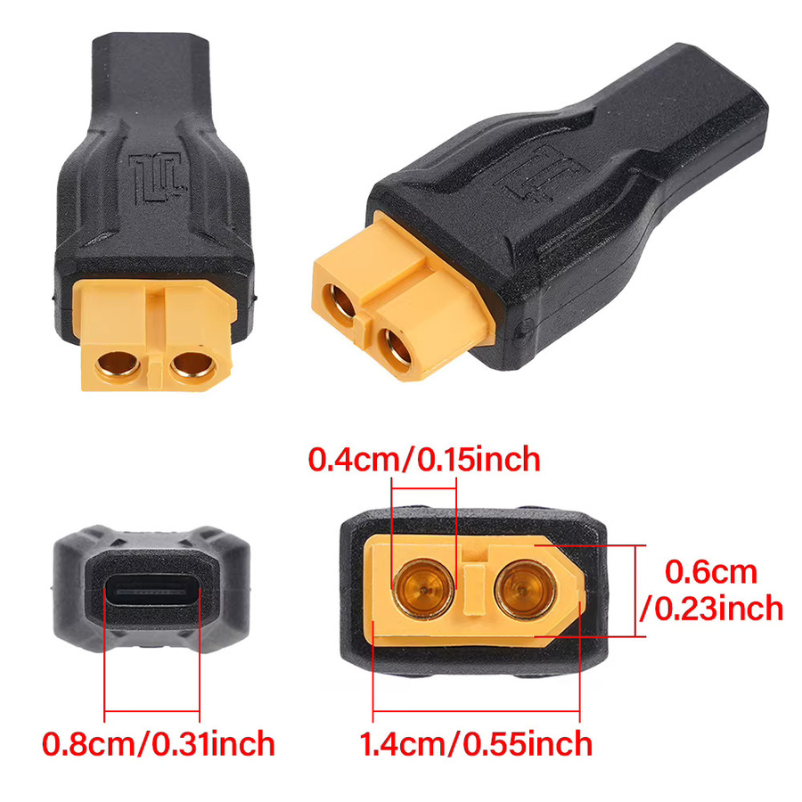 KingHui USB C auf XT60 Adapter Typ-C auf XT60 Buchse 100 W 5 A Ladeanschlussstecker in Schwarz für Lithium-Energiespeicher und RC Flugzeuge - Bild 4