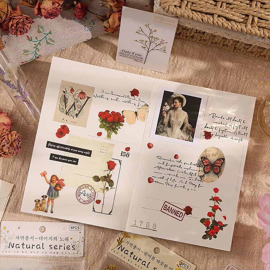 Vintage Pflanzen und Blumen Aufkleber Set in Multicolour für Scrapbooking und Bullet Journals - Bild 2
