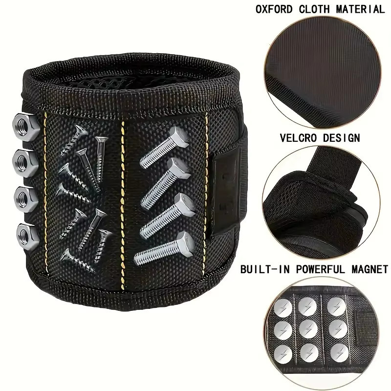 Magnetisches Werkzeugarmband in Schwarz, verstellbarer Organizer mit starken Magneten für Heimwerker und Reparaturarbeiten - Bild 2