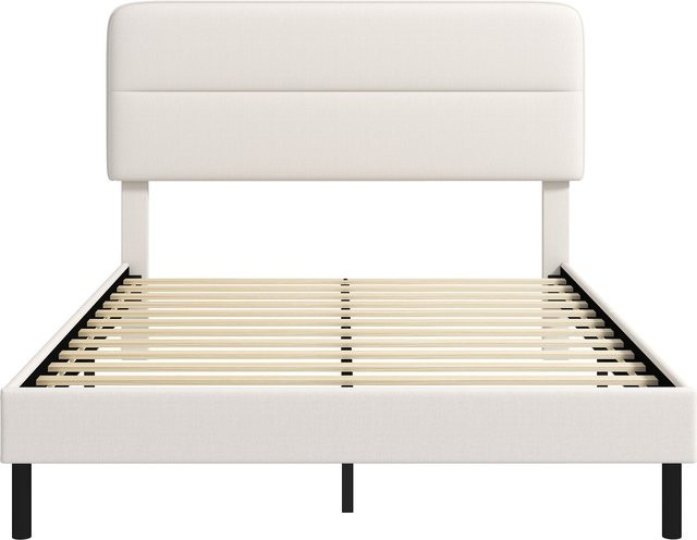 HOMCOM Polsterbett in Leinenoptik mit verstellbarem Kopfteil und 12 Sperrholzlatten, Doppelbett Beige, B/T/H: 140 x 200 cm - Bild 1