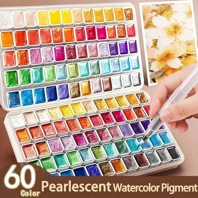 60 Farben Metallic-Schimmer Aquarellfarben-Set mit Perlglanzpigmenten in Multicolour für Künstler und Bastler - Bild 1