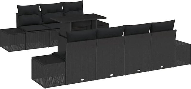 vidaXL Gartenmöbel Set 8-teilig aus Poly-Rattan und Stahl in Schwarz mit Kissen - Bild 1