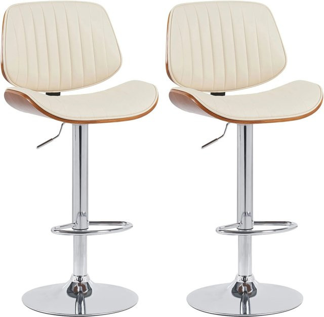 DELUKE 2er Set Barhocker LOSAN aus Kunstleder in Beige und Dunkelbraun mit Lehne, höhenverstellbar und drehbar, B/T/H: 50 x 50 x 94 cm - Bild 1