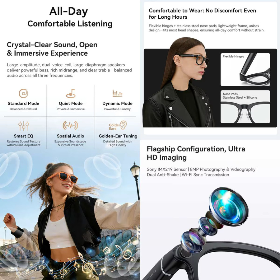 KULANNDER KI-Smart-Brille mit Bluetooth-Anruffunktion, Echtzeit-Übersetzung und 4K-Video aus ultraleichtem TR90-Material - Bild 3