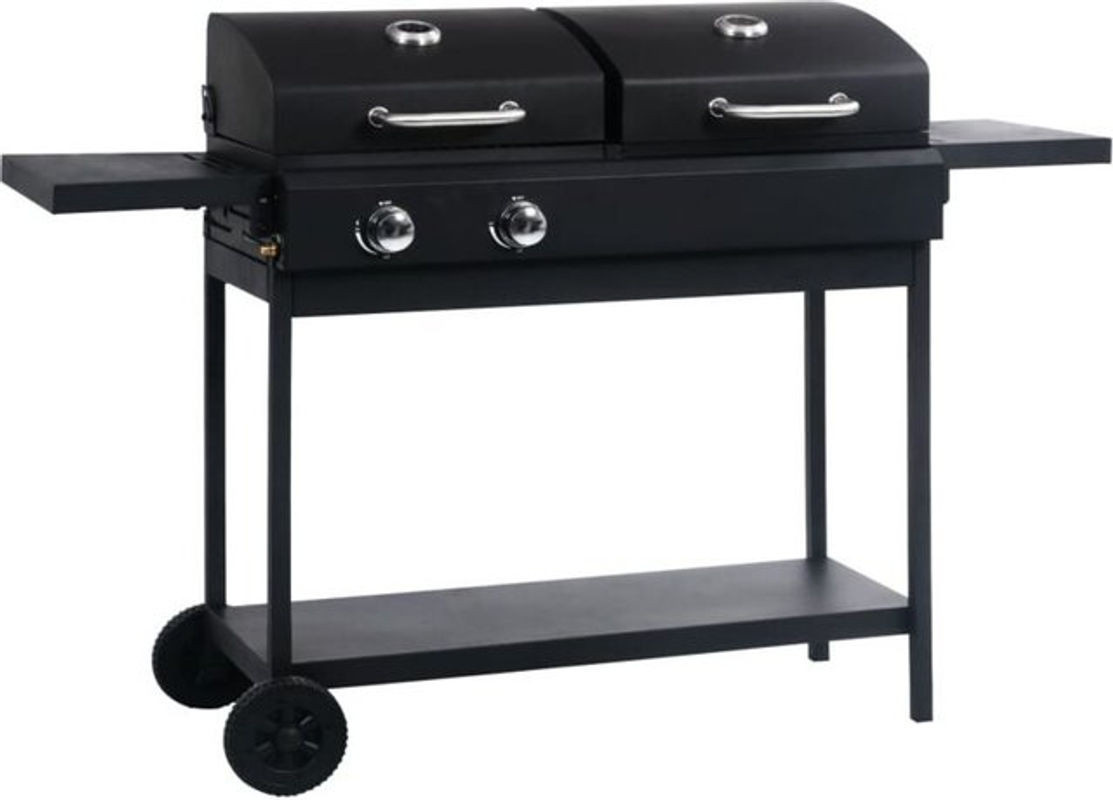 Vidaxl Perle Rare Gas- und Holzkohlegrill mit 2 Brennern in Schwarz aus Stahl - Bild 1