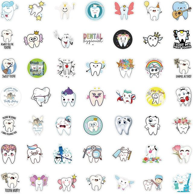 YOUYA DENTAL Cartoon Belohnungsaufkleber für Kinder mit Zahn-Motiv, 50 Stück, Mehrfarbig - Bild 1