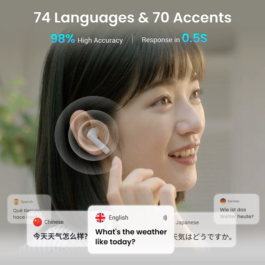 Wooask A8 ChatGPT Übersetzer In-Ear Kopfhörer in Weiß mit 144 Online- und 16 Offline-Sprachen für bidirektionale Sofortübersetzungen - Bild 3