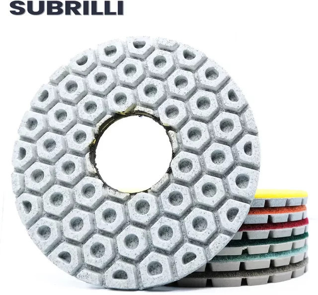 SUBRILLI Diamant-Polierpads 7er Set, Weiß, Durchmesser: 125 mm, Schleifpolierpads für Granit, Marmor und Betonboden - Bild 1