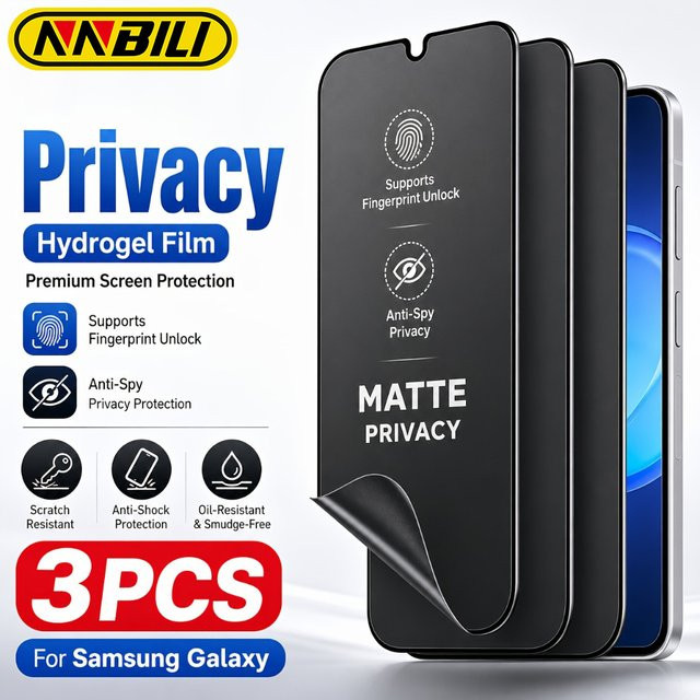 NNBILI 3-teiliges Anti-Spionage Hydrogel Display Schutzfolien Set mit Unterstützung für Fingerabdruck-Entsperrung für Samsung Galaxy S26 S25 S24 S23 S22 S21 S20 Ultra FE Plus - Bild 1