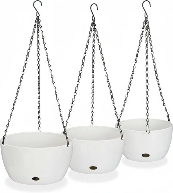 Relaxdays Blumenampeln aus Kunststoff in Weiß mit Wasserspeicher, 3er Set, Höhe: 67 cm, Breite: 28,5 cm - Bild 1