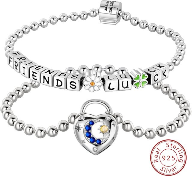 Qikaola Armband, 925 Silber, Herz, Schloss, Stern, Mond, Damen, 17-20 cm - Bild 1