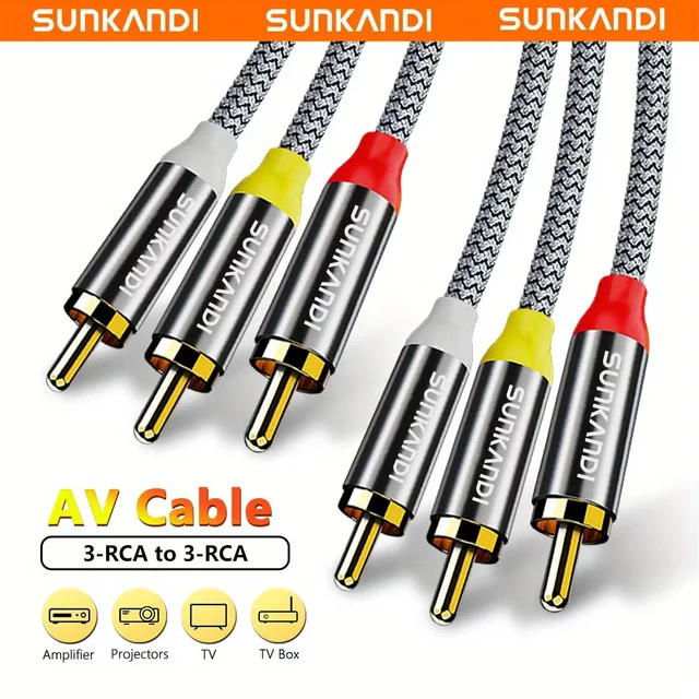 SUNKANDI Audio-Video-RCA-Kabel, 3-RCA-Stecker auf 3-RCA-Stecker, 24 Karat vergoldetes AV-Audiokabel in Gold und Multicolour für Lautsprecher, Verstärker und DVD-Player - Bild 1