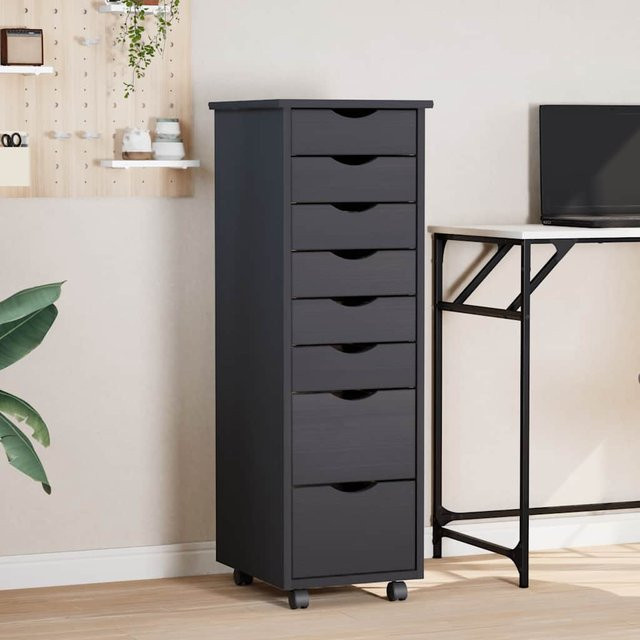 vidaXL Rollschrank MOSS aus massivem Kiefernholz mit Schubladen in Grau, B/T/H: 80 x 39 x 103 cm - Bild 3