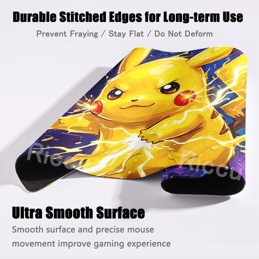 Potdemiel Gaming Mauspad Pikachu Japan Anime Design, Bunte Schreibtischunterlage für PC und Laptop, Mehrfarbig - Bild 3