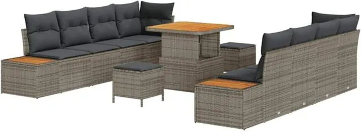 vidaXL Garten-Sofa-Set aus Poly-Rattan mit 11-teiligem Kissen-Set in Grau - Bild 1