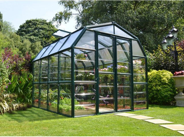 Palram - Canopia Gewächshaus Grün mit Fundamentrahmen und Regenrinnen aus Polycarbonat mit Satteldach - Bild 1