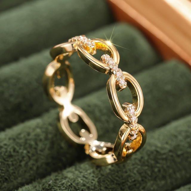 Huitan Damenring, Kettendesign, Zirkonia, Gold - Bild 1