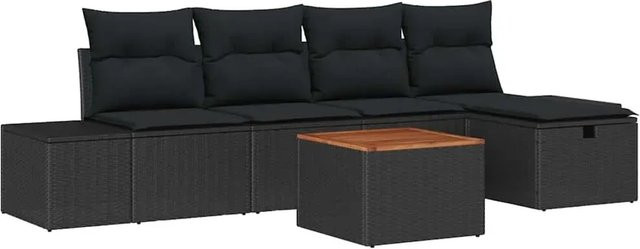 vidaXL Garten-Sofa-Set aus Poly-Rattan in Schwarz mit 6 Teilen, Polstermöbel mit Kissen und Stauraum - Bild 1