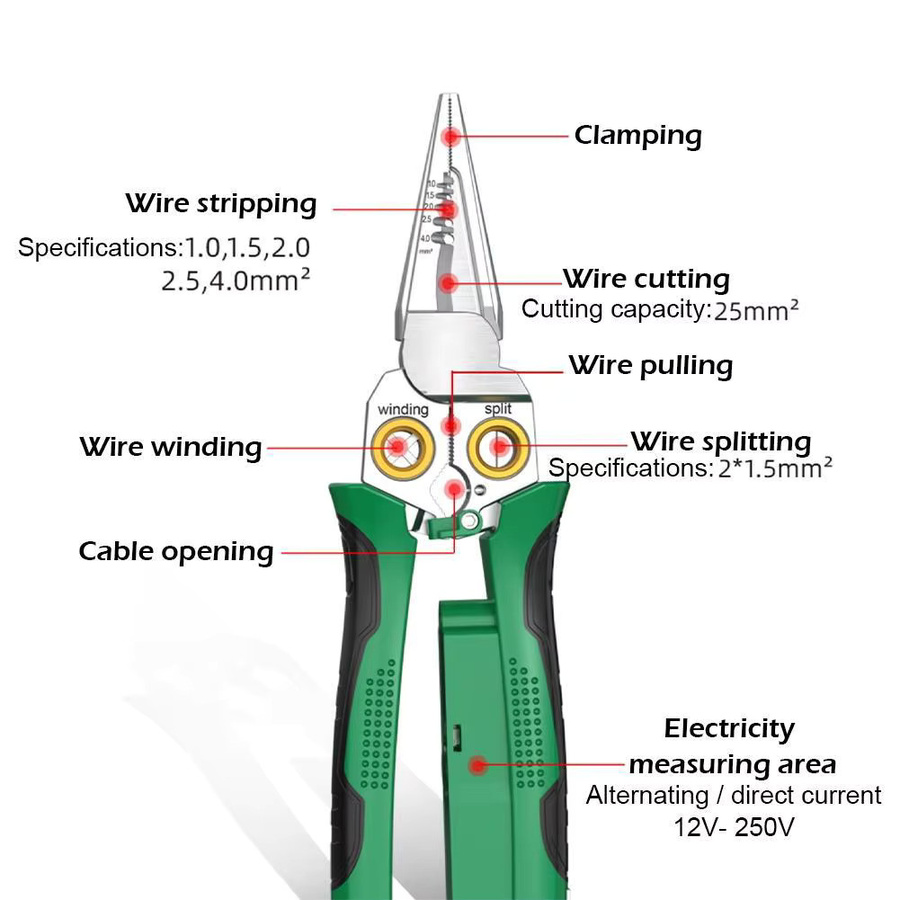 KITPIPI Multifunktions-Abisolierzange aus Edelstahl als 5in1 Elektriker-Werkzeug mit Crimpzange und Drahtschneider - Bild 5