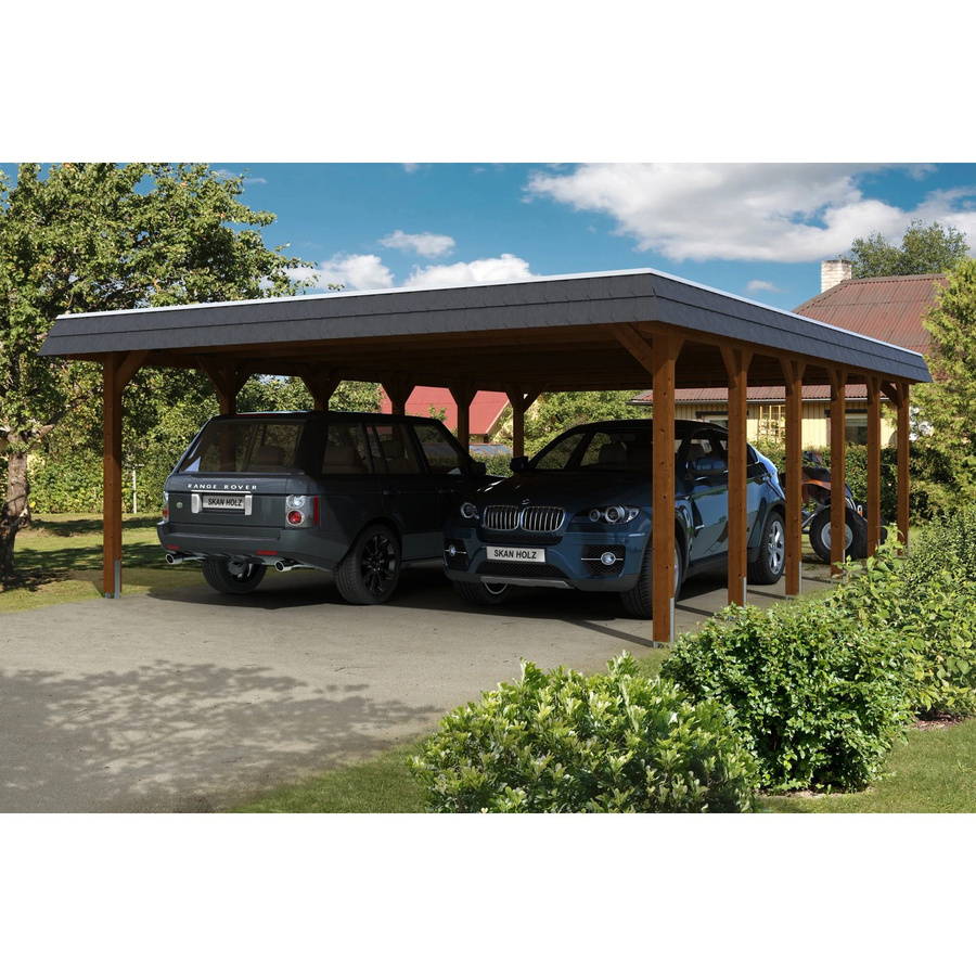 SKANHOLZ Carport Spessart mit EPDM Flachdach in Nussbaum Braun, B/T: 585 x 893 cm, Höhe: 250 cm - Bild 5