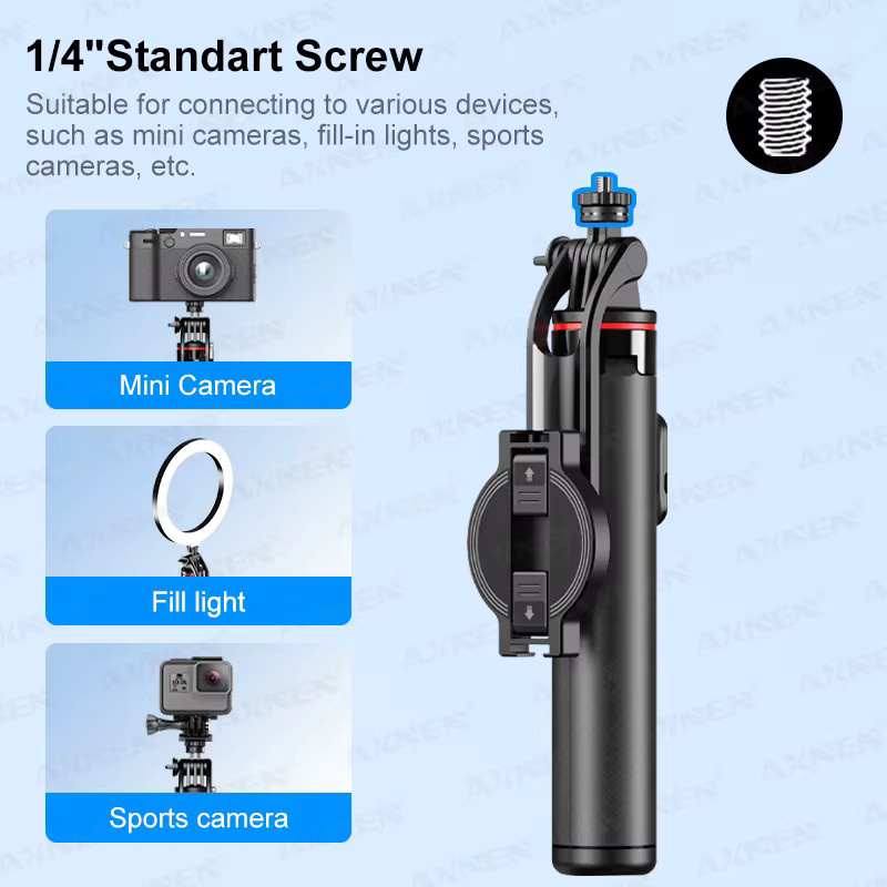 AXNEN C20 Magnetisches Selfie-Stick-Stativ in Schwarz mit Fernbedienung und 1/4-Zoll-Gewinde für Handy-Aufnahmen und Action-Kameras - Bild 3
