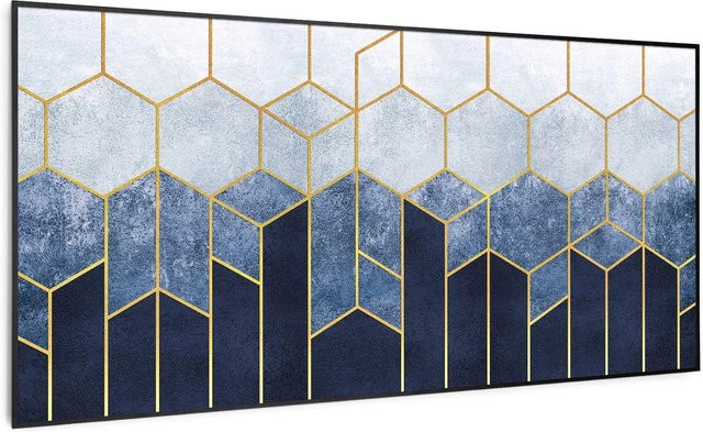 Klarstein Wonderwall Air Art Smart Infrarotheizung mit App-Steuerung, Motiv Blaue Linie, Schwarz, B: 120 cm, H: 60 cm, 700 W - Bild 1