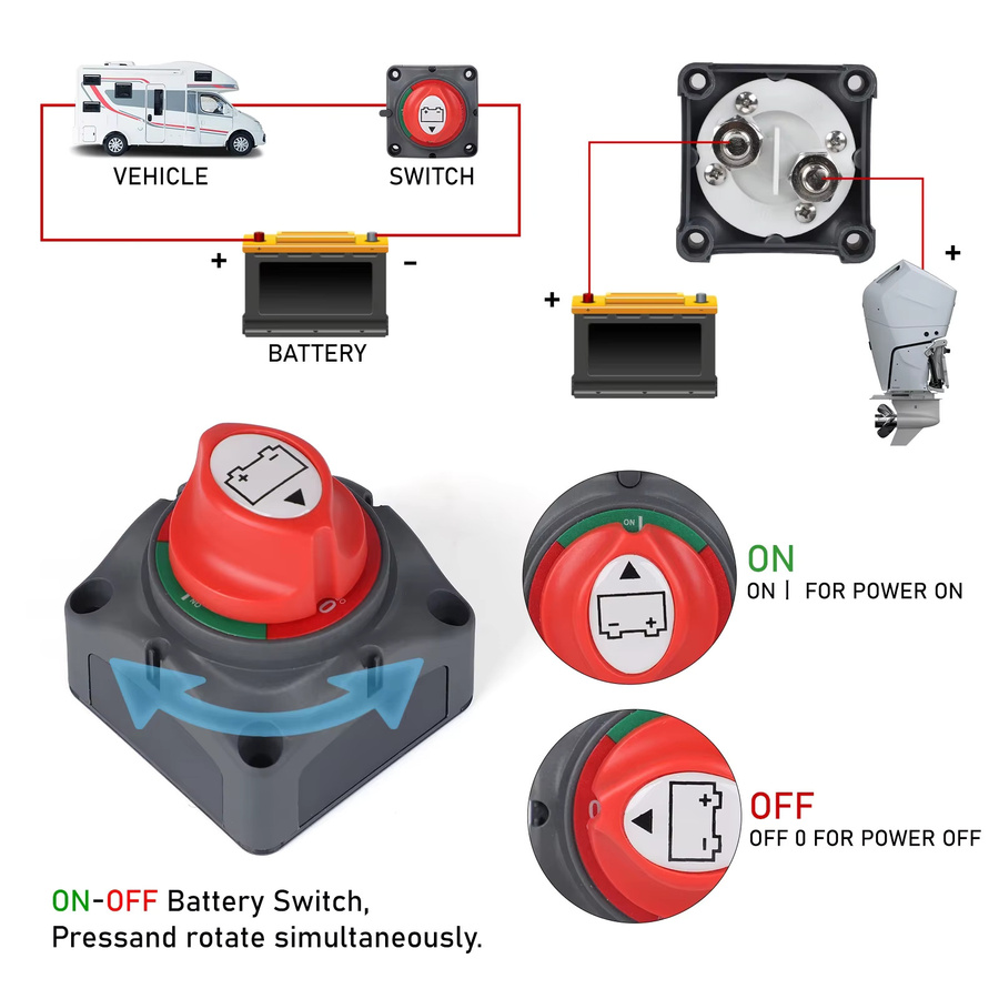 MINESPEED Wasserdichter Batterie-Trennschalter IP65 mit Anschluss für 12 V–48 V, 2 Positionen für LKW, Boot, Yacht, Wohnwagen und Motorrad - Bild 3