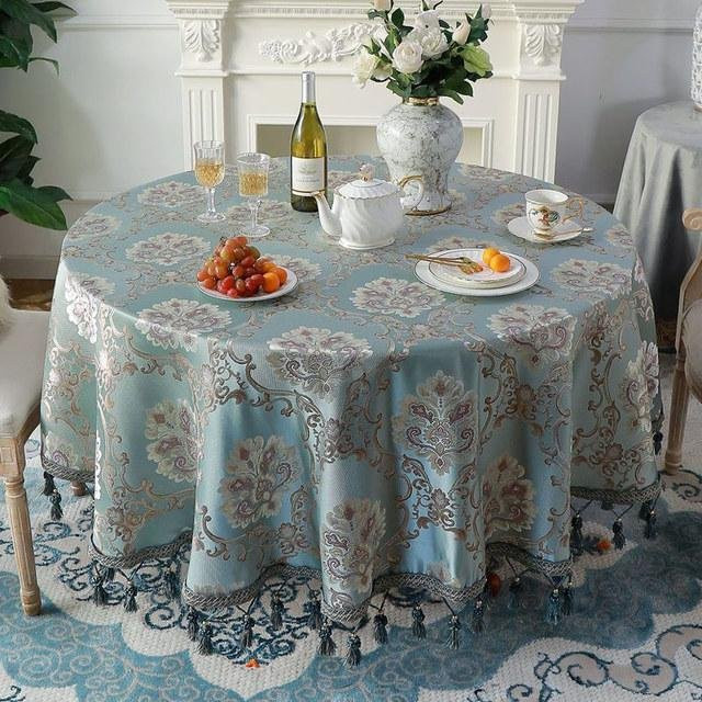 Europäische Luxus-Quasten Tischdecke von Your Warm Home in Blau, Rechteckig, Jacquard mit floralem Muster - Bild 1