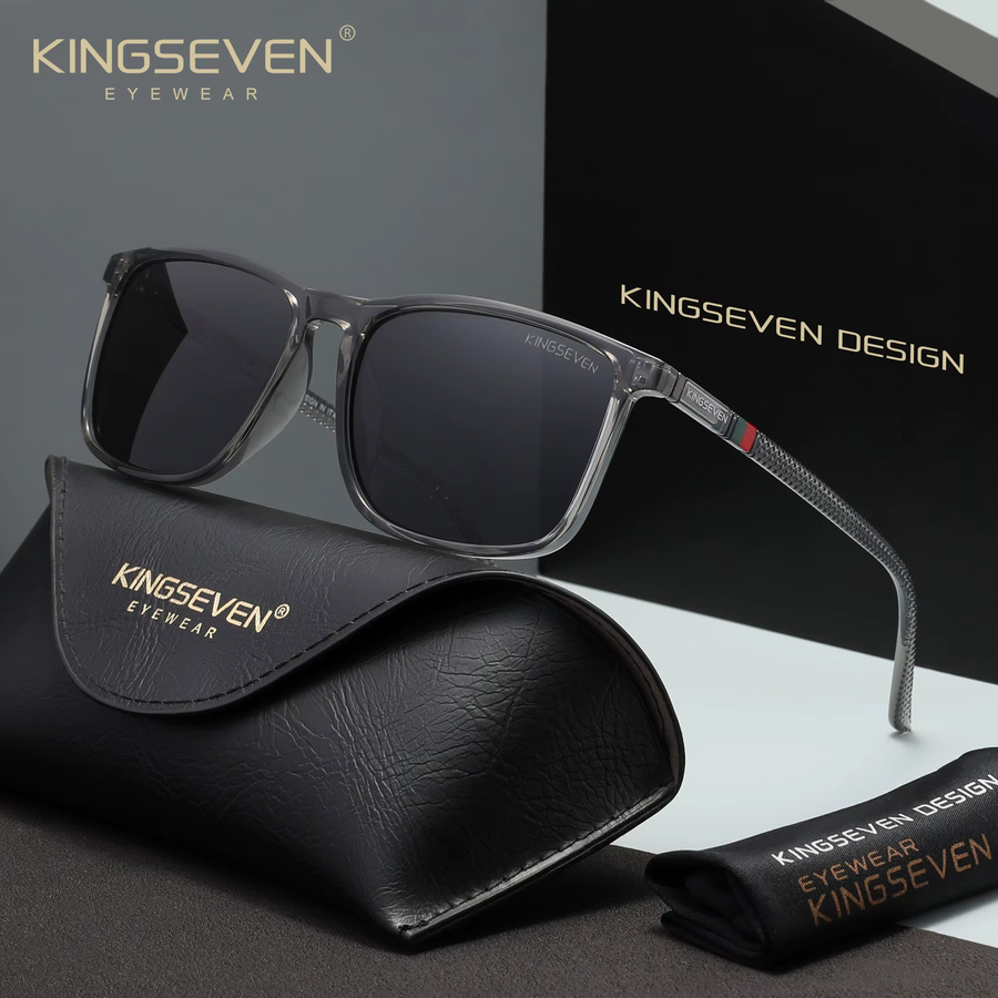 KINGSEVEN Sonnenbrille Rechteck, Vollrand, Kunststoff, grau, Unisex, polarisiert - Bild 1
