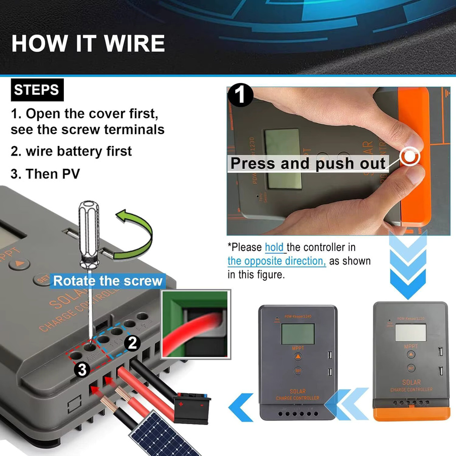 PowMr Keeper Serie MPPT Solar-Laderegler für 12V und 24V mit LCD-Display und USB-Ausgang zur Ladung von LiFePO4, Lithium, Gel und Flüssigbatterien - Bild 8