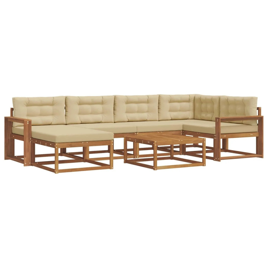 vidaXL Outdoor-Sofagarnitur L-Form aus Akazienholz mit 7 Kissen in Natur und Beige - Bild 2